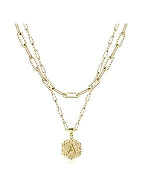 Dainty Layered Initial Necklaces for Women, 14K Gold Plated Paperclip Necklace